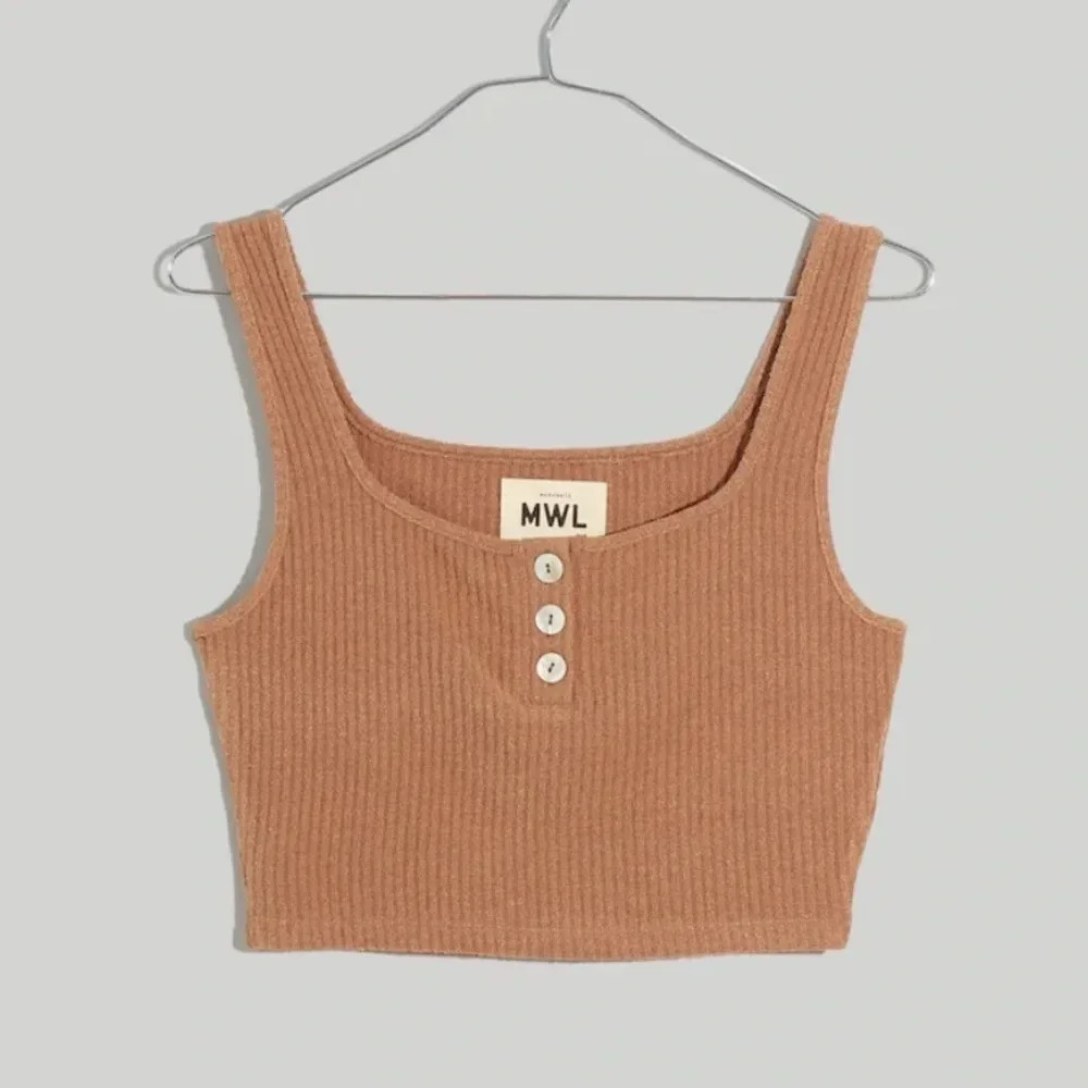 Madewell MWL tan soft stretchy Ribbed Crop Tank top size XL